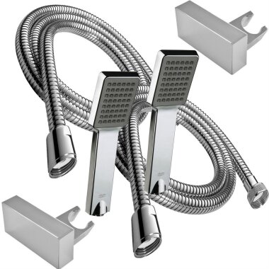 2x Handbrause Set 150 cm – Brauseschlauch, Wandhalterung & verchromte Handbrause