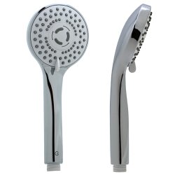 Handbrause GH03 – Design-Brausekopf mit 3 Funktionen, Antikalkdüsen, hochglanzverchromt, ½ Zoll Anschluss