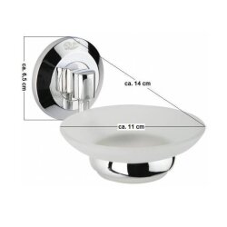 Design Seifenschale Rimini – Wandmontage – Satiniertes Echtglas – Verchromter Messinghalter – 11 cm – Modernes Badezimmeraccessoire