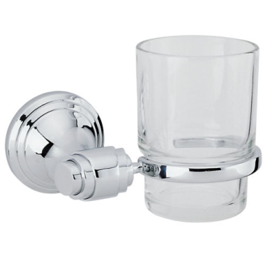 136R Mundspülglas mit Wandhalterung in Chrom und Glas * 