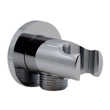 Wandanschlussbogen ½ Zoll mit Brausehalterung, verchromt Messing, Rückflussverhinderer inkl.