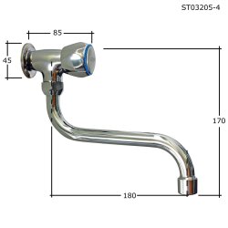 Wand Hahn Kaltwasserarmatur Messing verchromt, ½″ Innengewinde, schwenkbarer Ausleger 18 cm, keramische Kartusche mit ¼-Drehung, für Kalt- oder Mischwasser