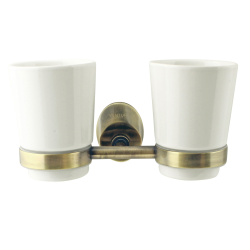 Doppeltes Mundspülglas / Zahnputzbecher / Porzellanglas - Serie Old Brass