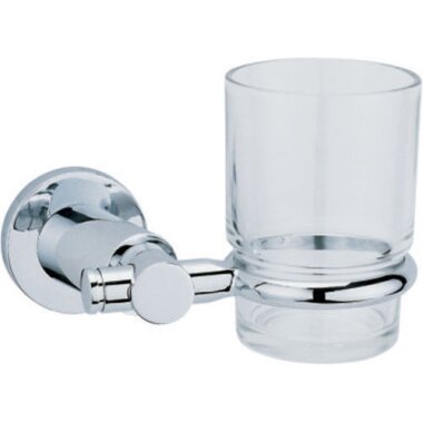 Mundspülglas mit Wandhalterung – Chrom & Glas, edler Wand-Glashalter für Bad & WC