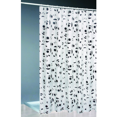 Textil Duschvorhang + Ringe 180x200 / weiss/schwarz  Bad Dusche Vorhang