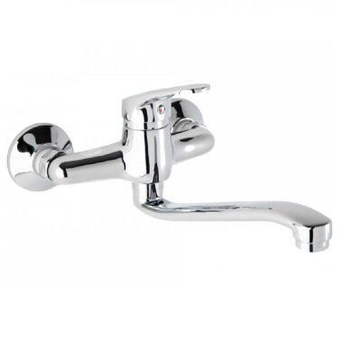 ENGELLAND Küchenarmatur Wandmontage – drehbar, Zweihebelmischer mit Auslauf, langlebig & modern, verchromter Wasserhahn für Küche und Spüle.