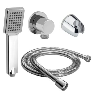 Handbrause Set mit 150 cm Schlauch, Runder Wandanschlussbogen aus Messing verchromt und stabil