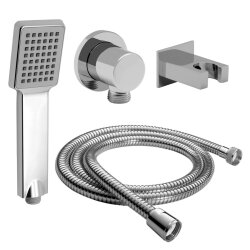 Handbrause quadratisch mit 200 cm Schlauch, Brausehalter & Wandanschlussbogen