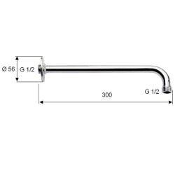 Wandanschluss Brausearm 30 cm aus verchromtem Messing mit ½-Zoll Gewinden, rostfrei