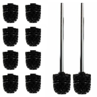 Daloual WC Bürsten Set 10× Ersatzkopf Schwarz mit 2 Edelstahlgriffen 26,5 cm – hygienische, auswechselbare Toilettenbürsten für Haushalt und Gäste
