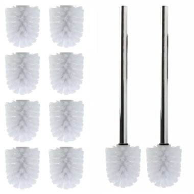 Daloual WC Bürsten Set 10× Ersatzkopf Weiß mit 2 Edelstahlgriffen 26,5 cm – hygienische auswechselbare Toilettenbürsten für Haushalt