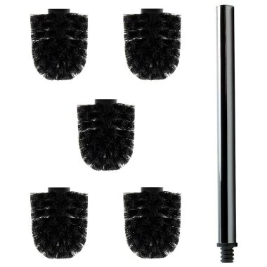 Daloual WC-Bürsten Set 5× Ersatzkopf Schwarz mit extra langem 40 cm Edelstahlgriff – nachhaltige Toilettenreinigung