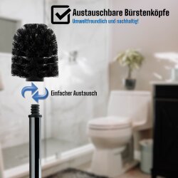 Daloual WC-Bürsten Set 5× Ersatzkopf Schwarz mit extra langem 40 cm Edelstahlgriff – nachhaltige Toilettenreinigung