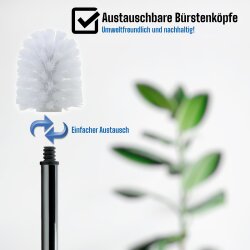 Daloual WC-Bürsten Set 3× Ersatzkopf Weiß mit extra langem 40 cm Edelstahlgriff – hygienische Toilettenbürste