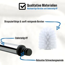 Daloual WC-Bürsten Set 3× Ersatzkopf Weiß mit extra langem 40 cm Edelstahlgriff – hygienische Toilettenbürste