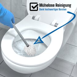 Daloual WC-Bürsten Set 3× Ersatzkopf Weiß mit extra langem 40 cm Edelstahlgriff – hygienische Toilettenbürste