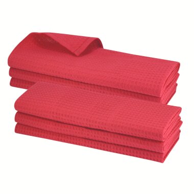 6x Geschirrtuch 100 % Baumwolle Rot – Waffel-Piqué 70×50 cm – saugstark, fusselfrei, Gastro-Qualität – Küchentuch/Putztuch, waschbar & langlebig