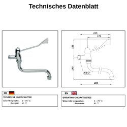 Hygiene-Kaltwasser-Wandarmatur mit Ellbogenbedienung & schwenkbarem Auslauf