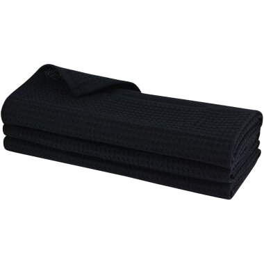3x Geschirrtuch Schwarz – 100 % Baumwolle, Waffel-Piqué, 70×50 cm – saugstark & fusselfrei – Küchentuch-Set für Haushalt, Küche & Reinigung
