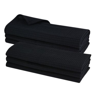 6x Geschirrtuch Schwarz – 100% Baumwolle Waffel-Piqué Küchentücher 70×50 cm – fusselfrei & langlebig – ideal für Küche, Haushalt & Gastronomie