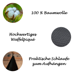9x Geschirrtuch aus 100% Baumwolle Waffel-Piqu&eacute; in schwarz / K&uuml;chentuch / Putztuch
