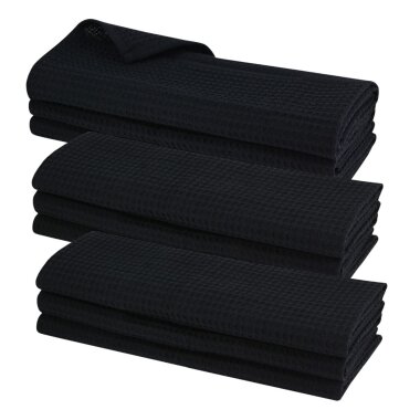 30x Geschirrtuch Schwarz – 100% Baumwolle Waffel-Piqué – Großpackung saugstarker Küchentücher 70×50 cm – fusselfrei & langlebig – ideal für Gastronomie & Haushalt