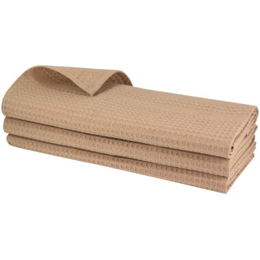 3x Geschirrtuch Hellbraun – 100 % Baumwolle Waffel-Piqué, saugstark & langlebig, waschbar