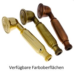 Nostalgie Retro Handbrause aus Messing – verchromt, Altmessing-Optik Duschkopf für stilvolles Badezimmer im Vintage-Design