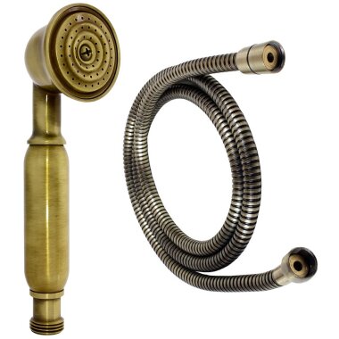 Retro Handbrause Brause Duschkopf aus Messing / Altmessing mit Brauseschlauch