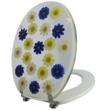 Toilettensitz Klodeckel Blumen Blau-Gelb – WC-Sitz aus robustem Material mit dekorativem Blumendesign
