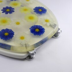 Toilettensitz Klodeckel Blumen Blau-Gelb – WC-Sitz aus robustem Material mit dekorativem Blumendesign