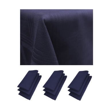 9er Pack Servietten 44cm x 44cm + Tischdecke 100% Baumwolle in Blau