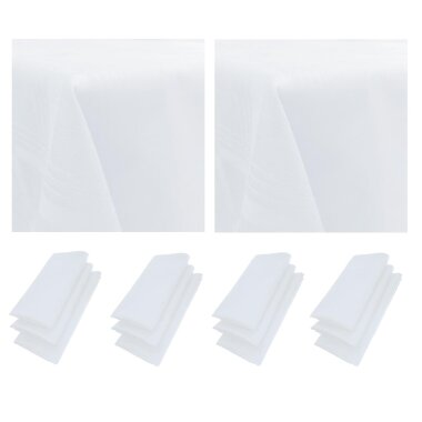12er Pack Stoffservietten 44×44 cm + 2 passende Tischdecken (ca. 90×90 cm) aus 100 % Baumwolle in Weiß