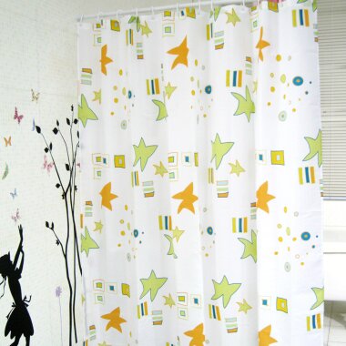 Duschvorhang 180x200 cm Grün Orange aus 100% Polyester – waschbar bis 30 °C, mit Beschwerungsband & 12 Ringen, pflegeleicht & langlebig