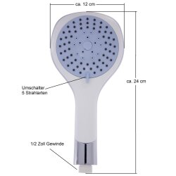 Handbrause 5 Strahlarten – blauer Duschkopf mit Antikalkdüsen, ergonomisch für Dusche und Bad, vielseitig einstellbar