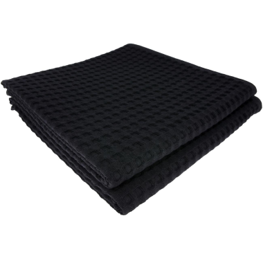 2x Handtuch G&auml;stetuch in Waffel Pikee 100 x 50 cm aus Baumwolle / Pique Wabengewebe schwarz