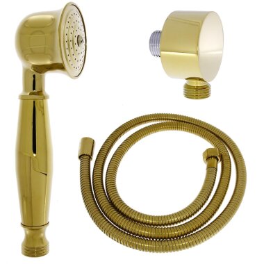 Retro Handbrause Brause aus Messing gold mit Brauseschlauch Anschlussbogen