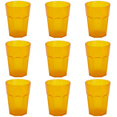 9x Kunststoffbecher Trinkbecher Plastikbecher Trink-Gl&auml;ser Mehrweg 0,4l Orange