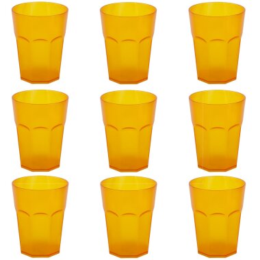 ENGELLAND 9 teiliges Hartplastik Becher Set Orange 400 ml je Becher, stapelbar, BPA frei, spülmaschinengeeignet