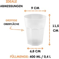 ENGELLAND 9 teiliges Hartplastik Becher Set Orange 400 ml je Becher, stapelbar, BPA frei, spülmaschinengeeignet