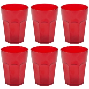 ENGELLAND 6 teiliges Hartplastik Becher Set Rot 400 ml je Becher, stapelbar, BPA frei, spülmaschinengeeignet