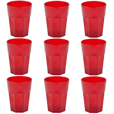 9x Kunststoffbecher Trinkbecher Plastikbecher Trink-Gl&auml;ser Mehrweg 0,4l Rot