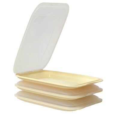 ENGELLAND 3 teiliges Aufschnittbox Set Beige | Stapelbare, mikrowellen  & gefriergeeignete Frischhaltebox, BPA frei