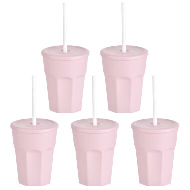 ENGELLAND 5er Set Mehrwegbecher 250 ml Rosa mit Deckel, BPA-frei & auslaufsicher