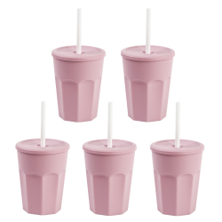 5x Kunststoffbecher mit Deckel Rosa Trinkbecher Party-Becher Plastik Trink-Gläser Mehrweg 0,25l