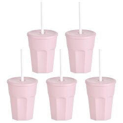 ENGELLAND 5er Set Mehrwegbecher 250 ml Rosa mit Deckel,...