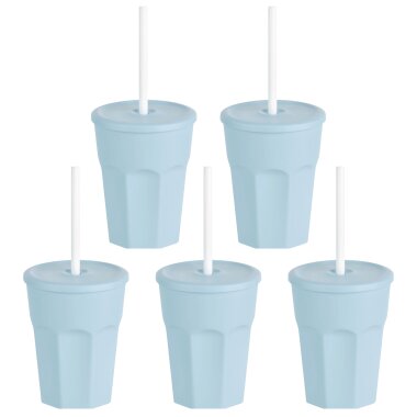 ENGELLAND 5x Kunststoffbecher mit Deckel Blau – 250 ml Mehrwegbecher, auslaufsicher, BPA frei, spülmaschinenfest – Perfekt für Kinder, Party, Picknick & Alltag