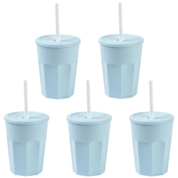 5x Kunststoffbecher mit Deckel Blau Trinkbecher Party-Becher Plastik Trink-Gläser Mehrweg 0,25l