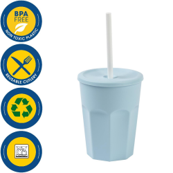 5x Kunststoffbecher mit Deckel Blau Trinkbecher Party-Becher Plastik Trink-Gläser Mehrweg 0,25l