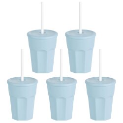 ENGELLAND 5x Kunststoffbecher mit Deckel Blau –...